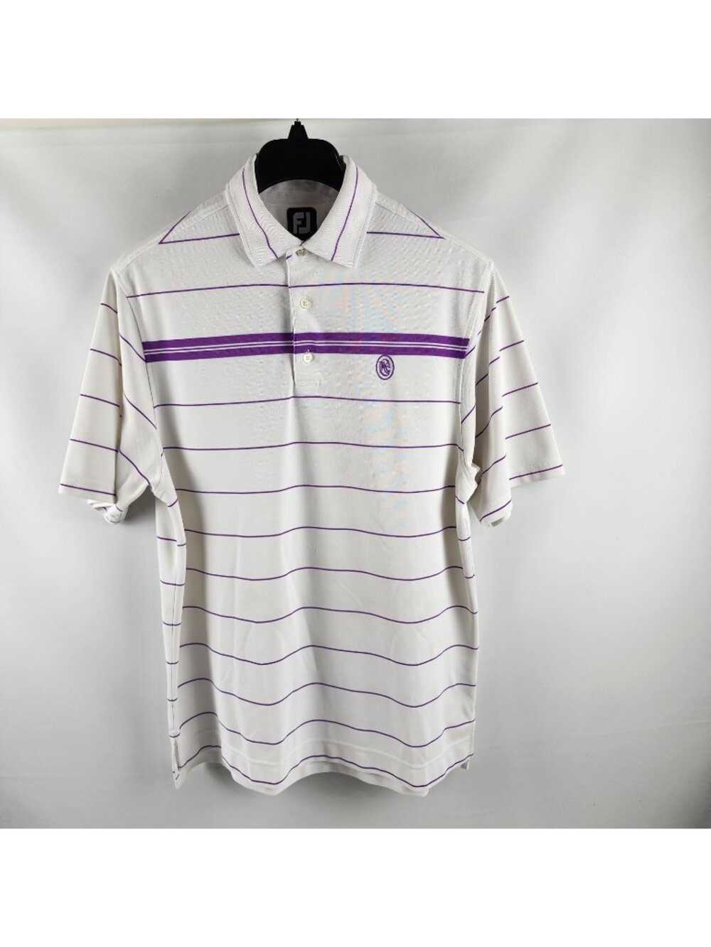 FootJoy Shirt Mens Large Purple White Stripes S/S Golf Polo Embroidered Logo